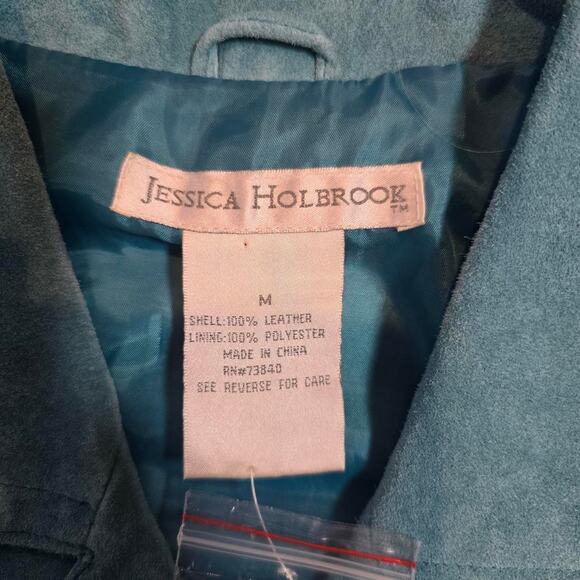 Vntge 90s Jessica Holebrook New with tags 100% leather baby blue jacket Womans M - Picture 4 of 4